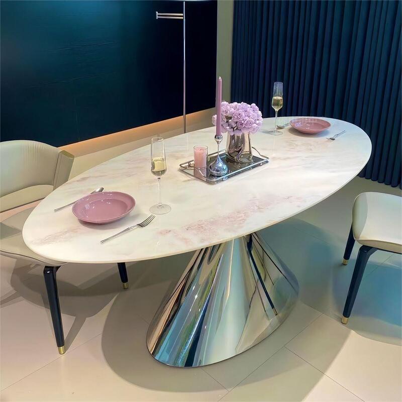 2026 New Natural Luxury Stone Fendi Pink Oval Dining Table with a High-End Feel, Teardrop-Shaped Rainbow Rose Flying Saucer Dining Table 2026 New Natural Luxury Stone Fendi Pink Oval Dining Table with a High-End Feel, Teardrop-Shaped Rainbow Rose Flying Saucer Dining Table