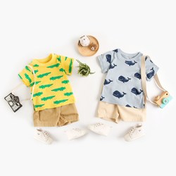 男童夏装套装卡通宝宝衣服动物婴儿服装韩版纯棉短袖T恤短裤两件