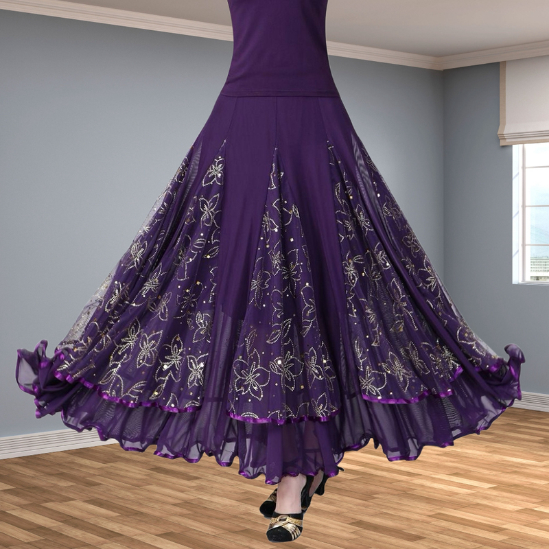 New Modern Dance Skirt with Large Hem for Dance Performances, Practice, Ballroom Dance, Long Skirt with Elastic Waist, Square Dance, Waltz Skirt