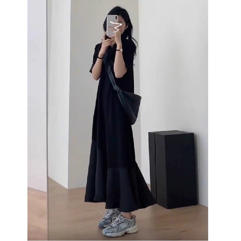 Nursing Dress Summer New Hepburn Style High-End Loose Slimming Elegant Maternity Long Dress Nursing Clothes