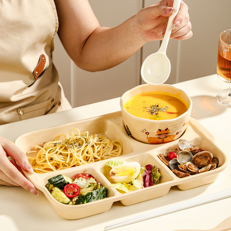 High-Appearance Value Divided Plate for Adults, Suitable for Weight Loss and Postpartum Use, Ceramic Tableware, Children's Divided Plate, Women's Breakfast Plate