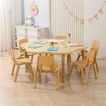 High-end kindergarten childrens solid wood moon table early education training class painting table study table dining table lifting moon manufacturer
