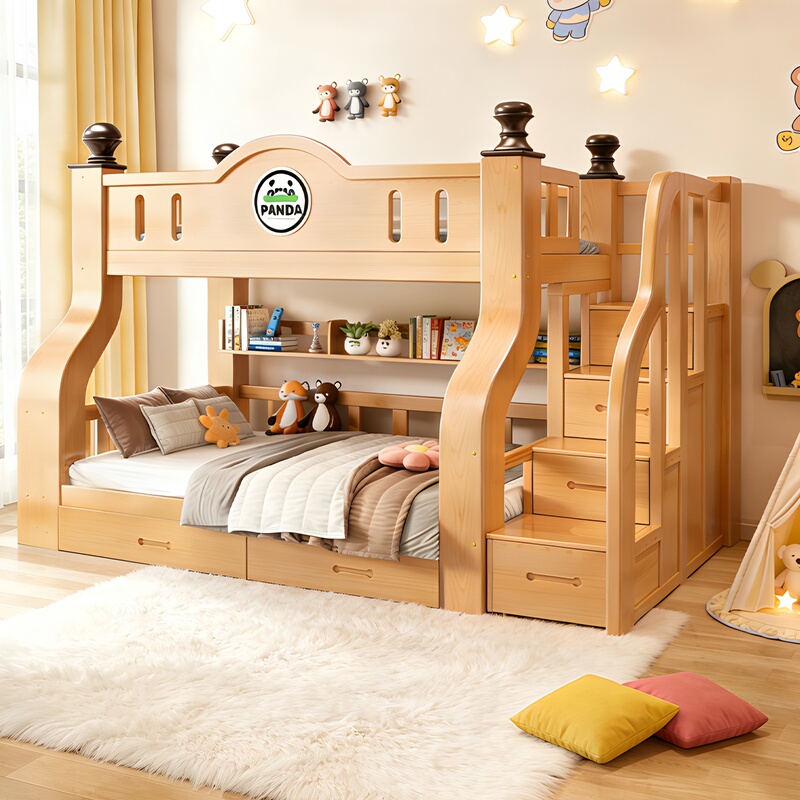 Bunk Bed for Small Apartments, Parent-Child Bed, Sibling Children's Bed, Adult Solid Wood Bed, Adult Bunk Bed, High and Low Bed