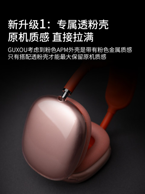 [Guxou New Product]Suitable for AirPods Max Original Pink Exclusive Ice-Clear Protective Set Apple Bluetooth Over-Ear Headphones Headband 2 Headband Apm Protective Case Accessories Ear Pads 4