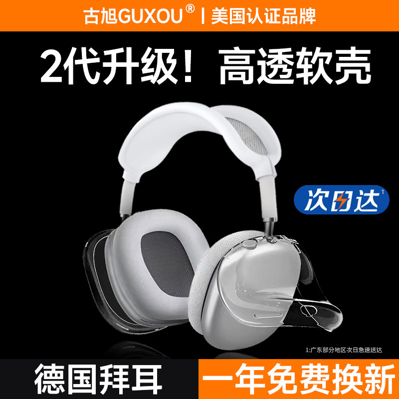 (USA GUXOU) applicable Apple airpodsmax protective sleeve wearing headphones transparent silicone apm protective shell max earcover cap head beam containing bag accessories to decorate spicy meow