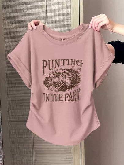 小飞袖褶皱正肩纯棉短袖t恤女2025新款时尚洋气收腰显瘦上衣夏季