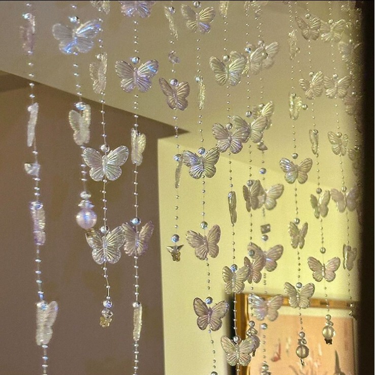 Girly Style Bow Door Curtain Bedroom Living Room Partition Curtain Window Party Decoration Butterfly Beaded Flower Curtain Cross-Border Girly Style Bow Door Curtain Bedroom Living Room Partition Curtain Window Party Decoration Butterfly Beaded Flower Curtain Cross-Border