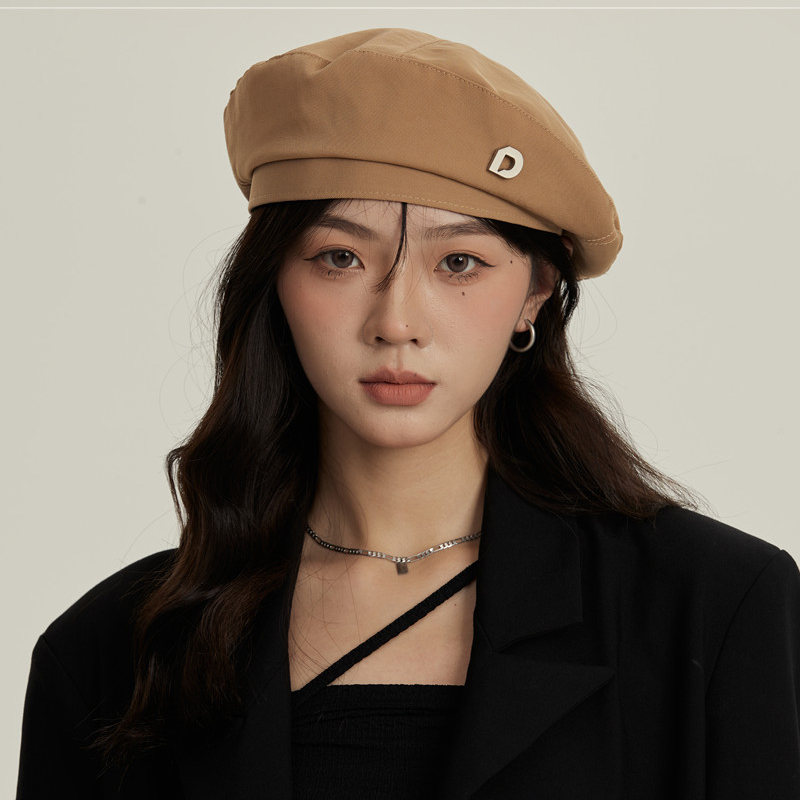 Design Sense Nischenmalerhut Buchstaben Baskenmütze Damen Schwarz Achteckiger Hut Herbst und Winter Gesicht Kleiner Hut_voghion.com