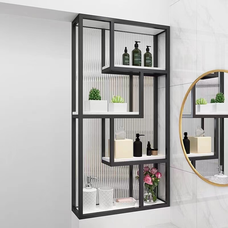 Bathroom Entrance Half-Wall Screen Partition Shelf with Changhong Glass and Iron Art Shoe Cabinet, Upper and Lower Dry and Wet Separation Decoration