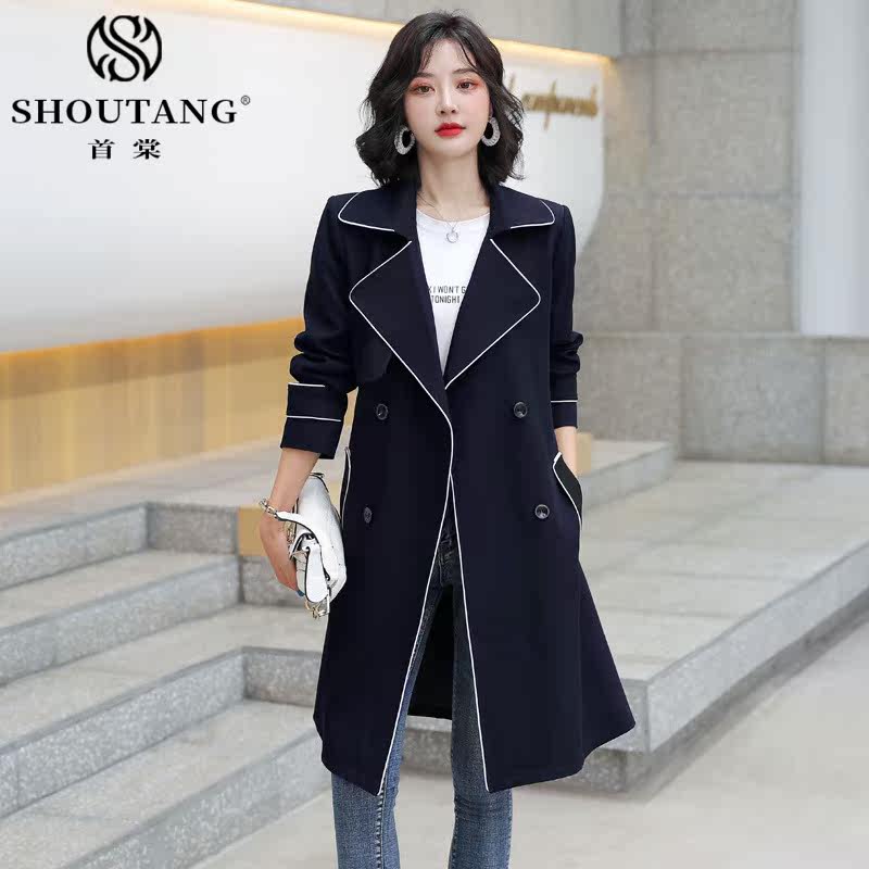 Shoutang windbreaker women's 2022 new small men are popular this year in spring and autumn Korean version temperament slim mid-length coat
