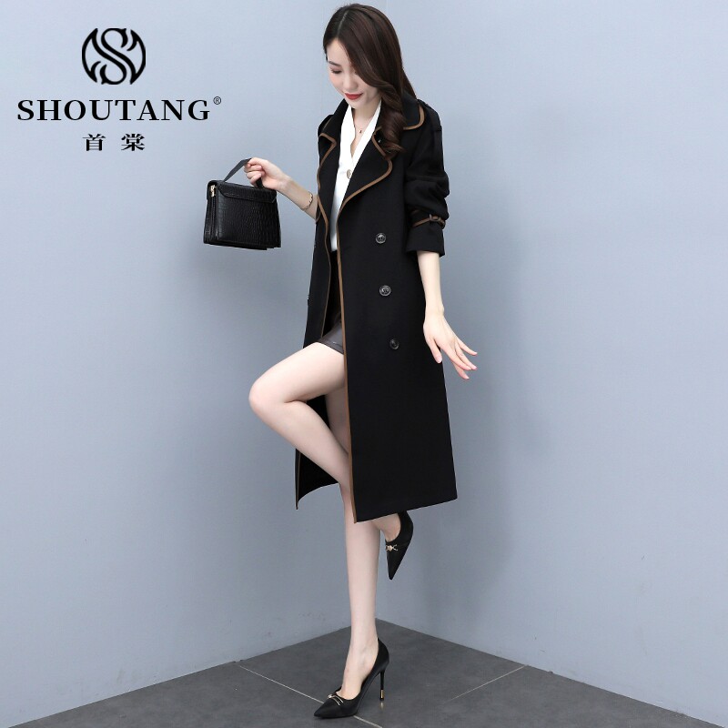 Shoutang suit collar mid-length trench coat women 2022 this year's popular spring and autumn new fashion temperament double-breasted coat