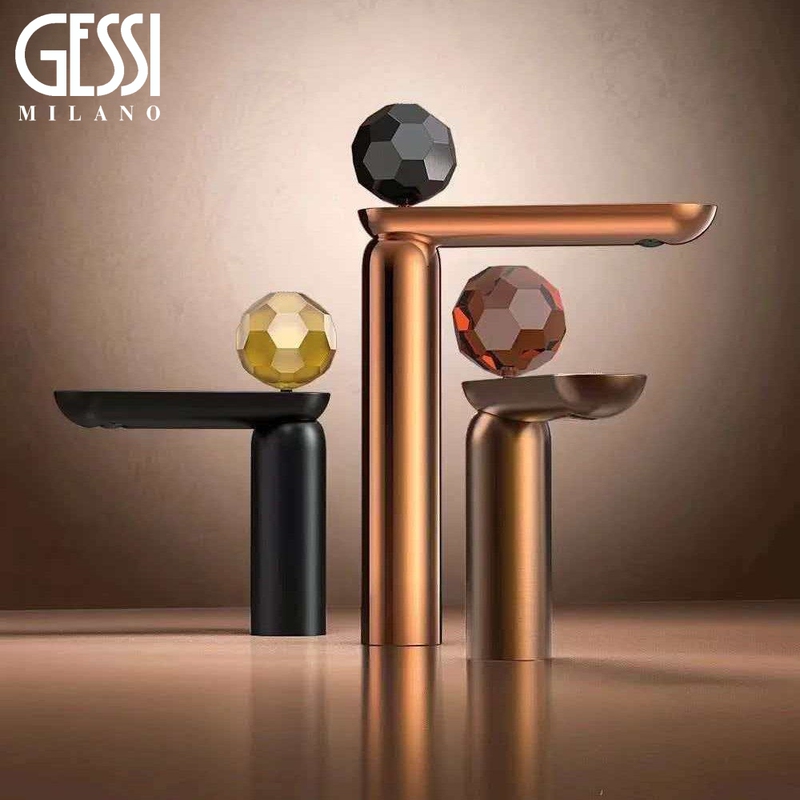 Italian Gessi Perle Crystal Basin Faucet, All-Copper Single-Hole Hot and Cold Artistic Bathroom Faucet