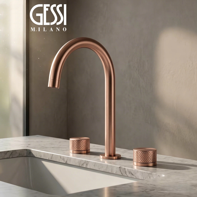 Italian Gessi All-Copper Split-Type Three-Hole Basin Faucet with Dual Handles for Hot and Cold Water Italian Gessi All-Copper Split-Type Three-Hole Basin Faucet with Dual Handles for Hot and Cold Water