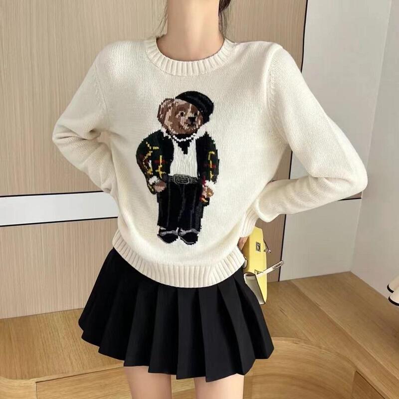 2026 Spring and Autumn New European Style Women's Fashionable Bear Cartoon Pullover Sweater College Style Versatile Thin Knitwear