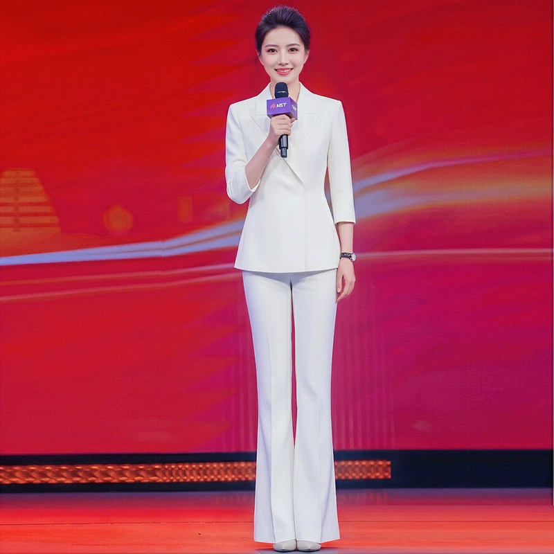 White Hostess Suit for Women, Suitable for Broadcast Exams, Speech Competitions, Professional Interviews, and Formal Occasions