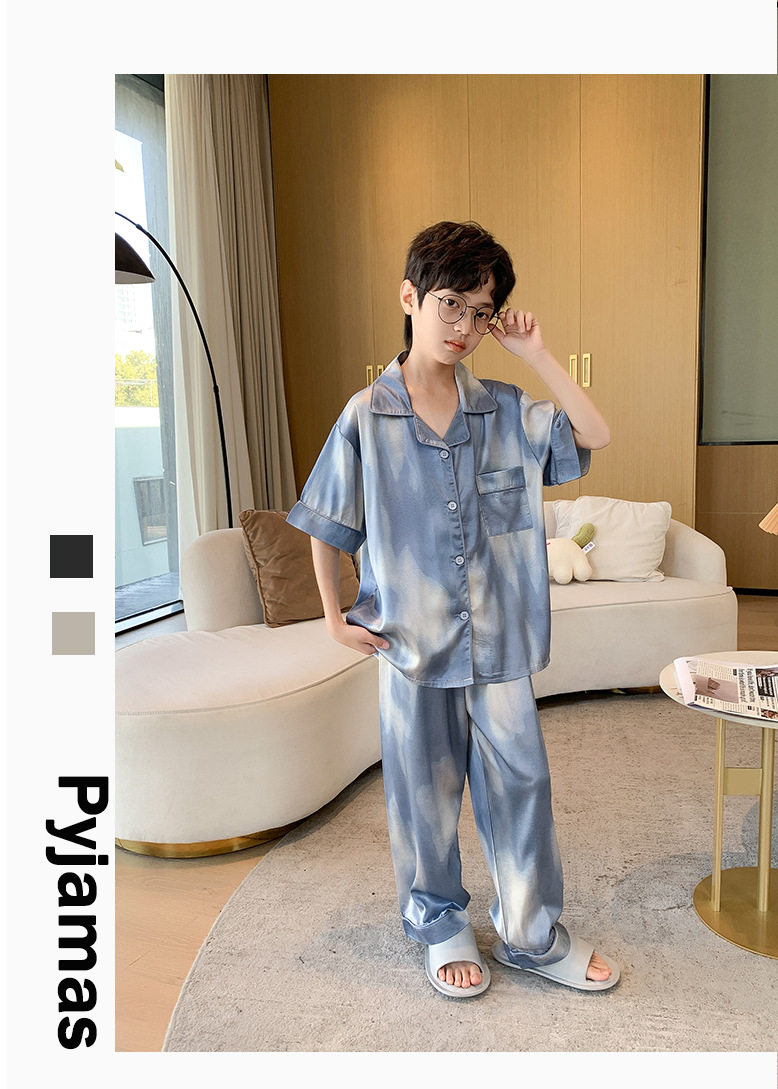 全棉纯棉冰丝睡衣男孩夏季短袖三件套中大童空调服2026新款家居服 — 17