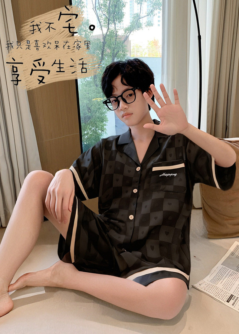 全棉纯棉冰丝睡衣男孩夏季短袖三件套中大童空调服2026新款家居服 — 35