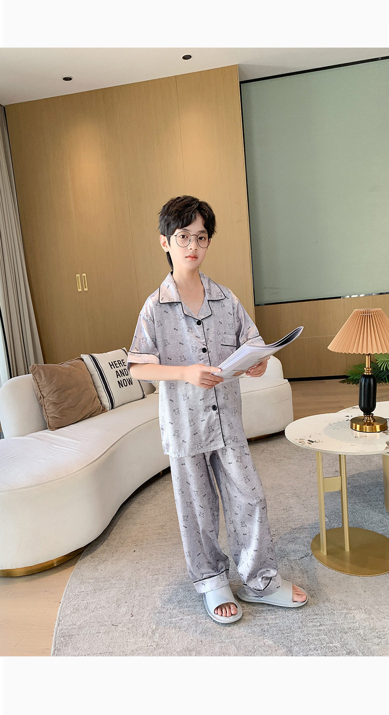 全棉纯棉冰丝睡衣男孩夏季短袖三件套中大童空调服2026新款家居服 — 19