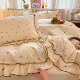Double-Layer Gauze Lace Bed Four-Piece Set, Korean Style Washed Ruffle Edge Duvet Cover, Bed Sheet, Internet Celebrity Student Dormitory Three-Piece Set