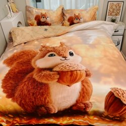 Good Luck Squirrel 2026 New Model 7D Cartoon Imitation Cotton Brushed Velvet Cotton Four-Piece Set Bed Sheet Duvet Cover Three-Piece Set