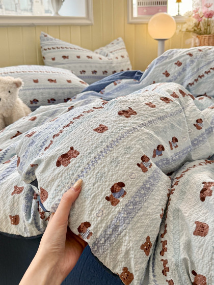 2026 New Model A-Class Puff Yarn Four-Piece Set - Fair Isle Series - Fresh and Simple Bed Sheet and Duvet Cover Three-Piece Set