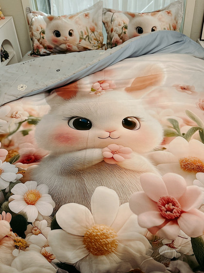 Sweetheart Rabbit 2026 New Model 7D Cartoon Imitation Cotton Brushed Velvet Cotton Four-Piece Set Bed Sheet Duvet Cover Three-Piece Set