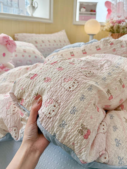 2026 New Model A-Class Puff Yarn Four-Piece Set - Fair Isle Series - Fresh and Simple Bed Sheet and Duvet Cover Three-Piece Set