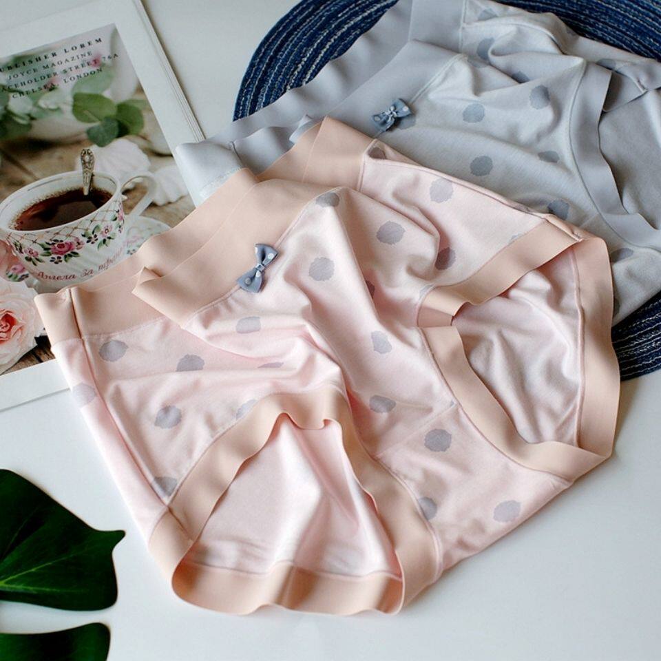 Large size package hip high elastic polka dot ladies underwear mid waist modal cotton girls briefs bowknot bottoms