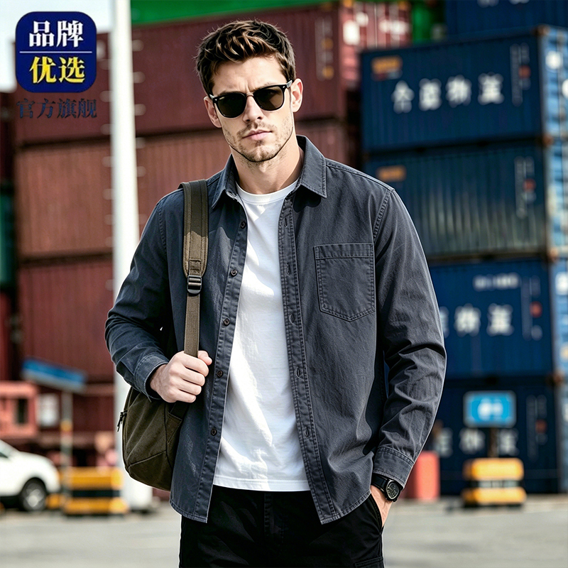 American-Style Workwear Pure Cotton Shirt for Men, New Autumn Trendy Versatile Casual Long-Sleeve Loose Shirt Jacket
