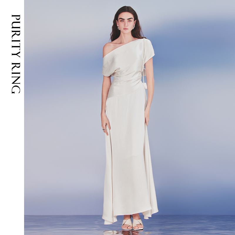 Purity Ring Spirit of Beauty |   Asymmetrical Design Bud-Tie Chiffon Satin Dress