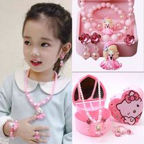 Little girl Jewelry Suit Gift Box Girl Princess Cute Children Necklace Bracelet Suit KT Cat Ring Earrings