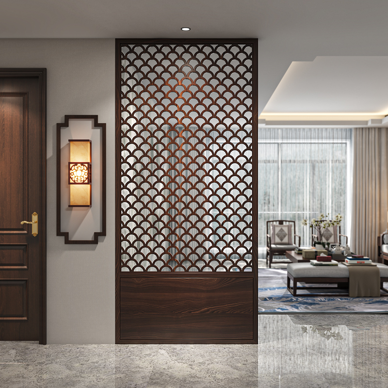 New Chinese-Style Screen Partition for Living Room Entrance, Facing the Door, Blocking View, 2026 New Model, Solid Wood Fish Scale Pattern Grille New Chinese-Style Screen Partition for Living Room Entrance, Facing the Door, Blocking View, 2026 New Model, Solid Wood Fish Scale Pattern Grille
