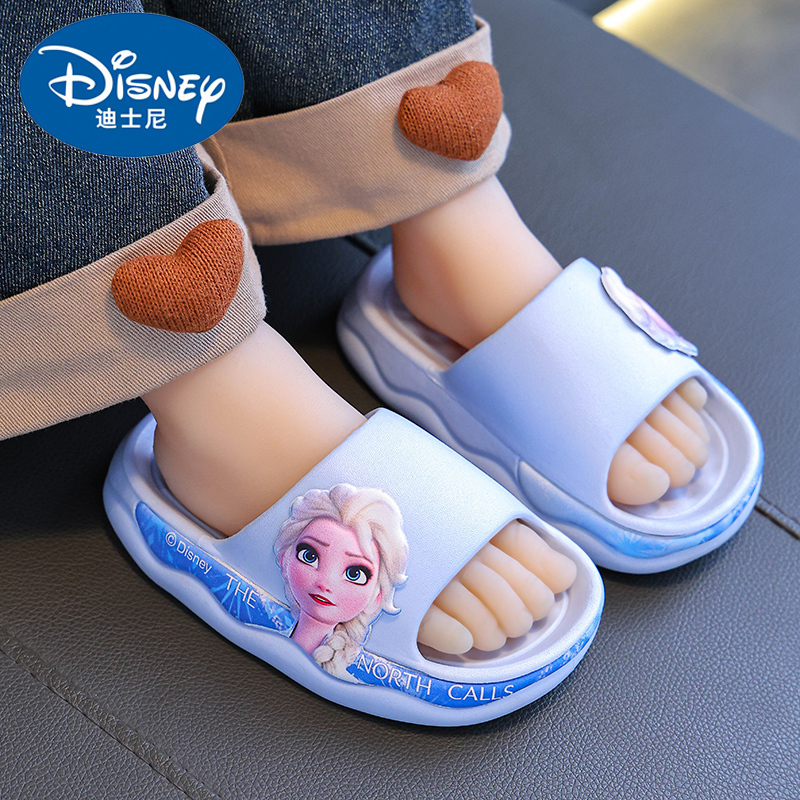 Disney Elsa Princess Children's Slippers for Little Girls, Home Non-Slip Soft-Soled Bathroom Slippers for Girls and Babies, Summer Slippers