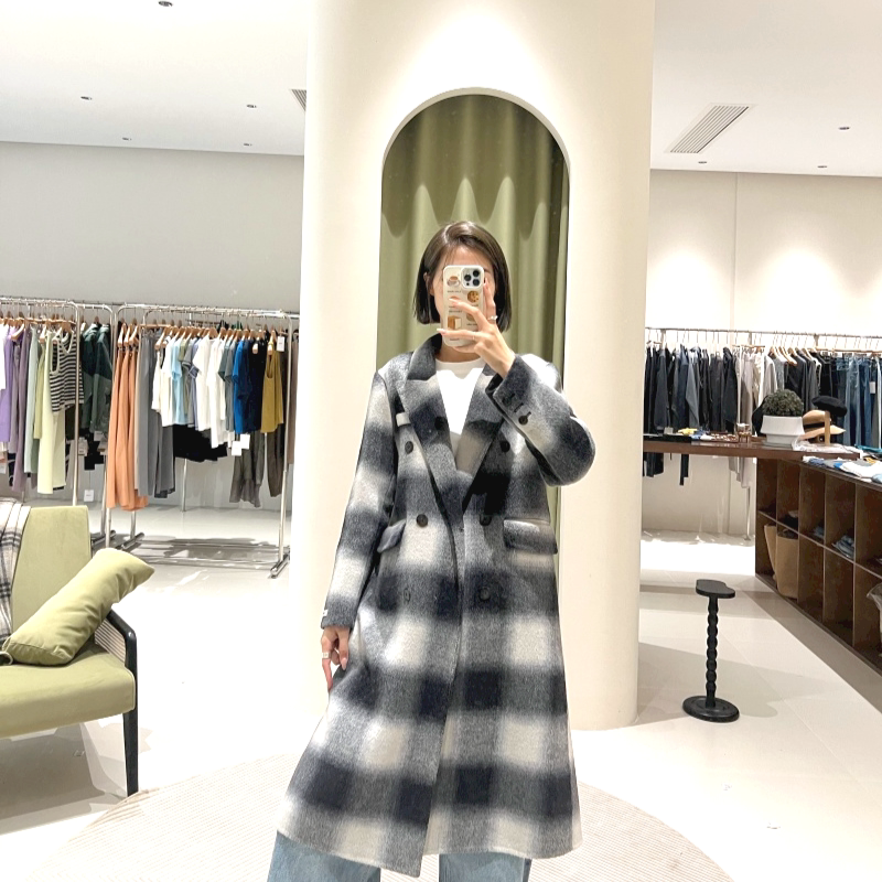 High-Quality Double-Sided Alpaca Wool Coat 2024 Autumn and Winter Black and White Plaid Wool Loose Long Woolen Coat