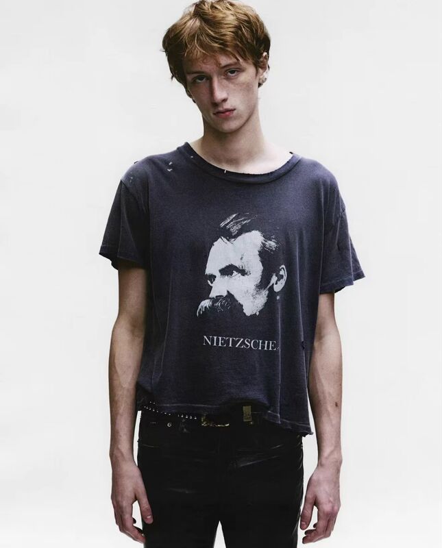 Loren's Same Style Erd25Fw Nietzsche Philosopher Print Washed Vintage Faded Round Neck Short-Sleeve T-Shirt Loren's Same Style Erd25Fw Nietzsche Philosopher Print Washed Vintage Faded Round Neck Short-Sleeve T-Shirt
