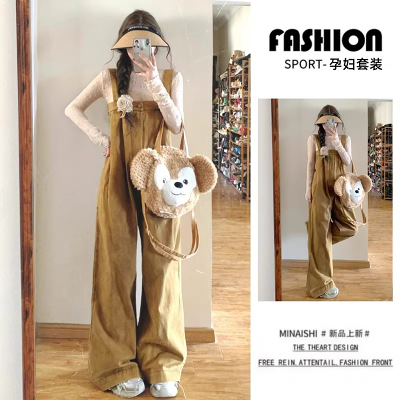 French Uamtor Maternity Set Spring and Autumn 2026 New Lace Top and Suspenders Two-Piece Set Fashionable and Stylish