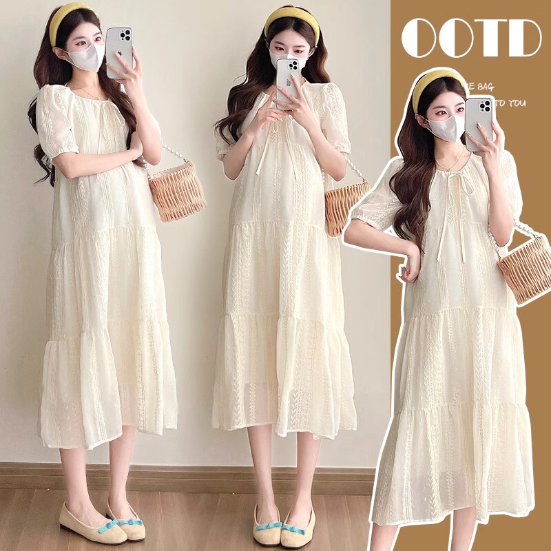 French Uamtor Maternity Dress Summer 2026 New Style French Lace Jacquard Embroider Fashionable Elegant Dress