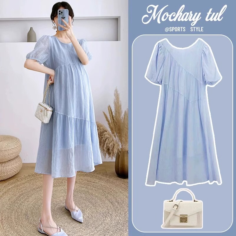 French Uamtor Maternity Dress 2026 New Style Fashionable and Stylish High-End Short-Sleeved Dress Maternity Suit