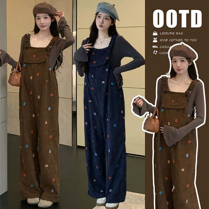 French Uamtor Maternity Set Autumn 2026 New Long-Sleeve Versatile Top with Fleece and Thickened Embroidered Overalls French Uamtor Maternity Set Autumn 2026 New Long-Sleeve Versatile Top with Fleece and Thickened Embroidered Overalls