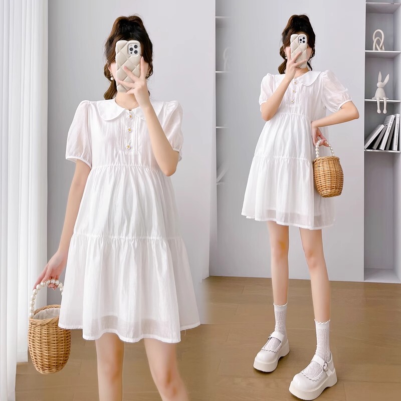 French Uamtor2025 Maternity Dress, Summer Korean Style, Loose Fit, French High-End Feel, Versatile, Sweet or Edgy, Doll Collar French Uamtor2025 Maternity Dress, Summer Korean Style, Loose Fit, French High-End Feel, Versatile, Sweet or Edgy, Doll Collar