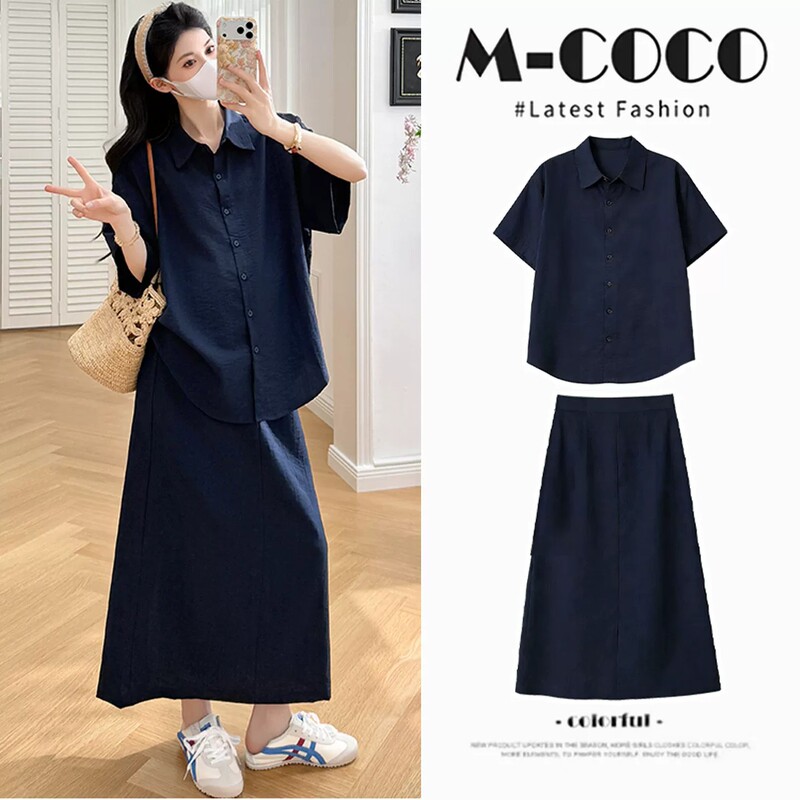 French Uamtor Maternity Set Summer 2026 Casual Belly-Covering Short-Sleeved Shirt Top and Skirt Two-Piece Set French Uamtor Maternity Set Summer 2026 Casual Belly-Covering Short-Sleeved Shirt Top and Skirt Two-Piece Set