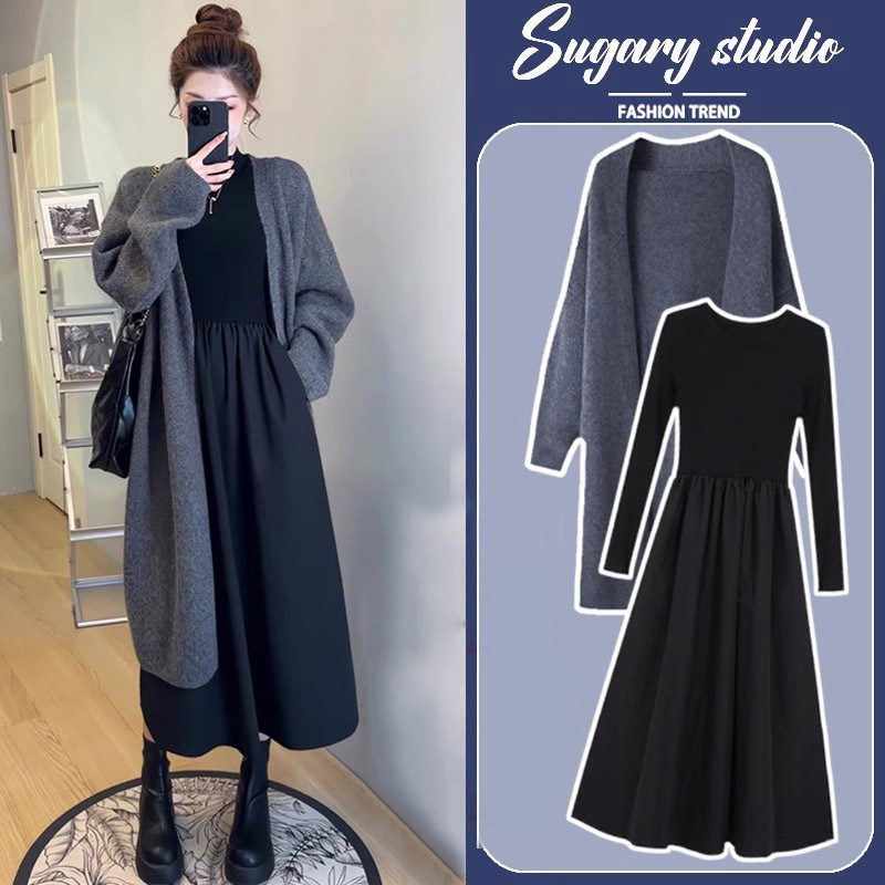 French Uamtor Maternity Wear Spring and Autumn 2026 New Sweater Coat Dress Set Petite Fashion Two-Piece