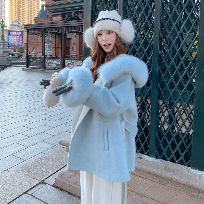 French Uamtor Maternity Double-Sided Woolen Coat, New Winter Model, Blue High-End Wool Thickened Woolen Coat French Uamtor Maternity Double-Sided Woolen Coat, New Winter Model, Blue High-End Wool Thickened Woolen Coat