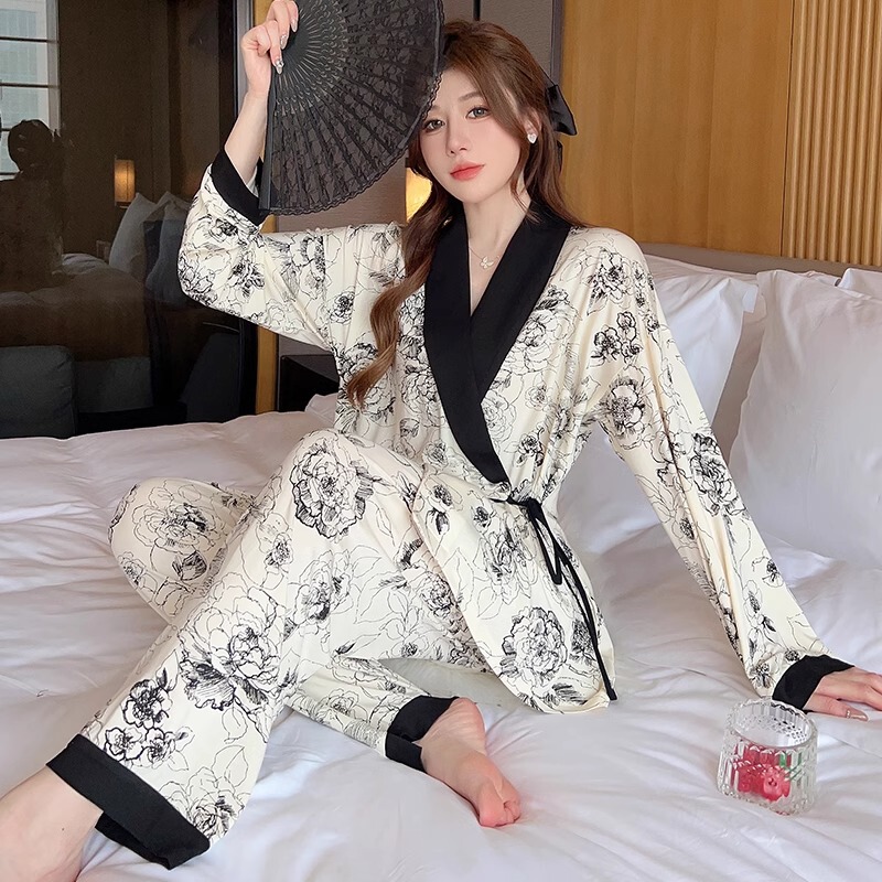 French Uamtor Modal Kimono Maternity Wear Spring and Autumn Thin Style Maternity Nursing Popular Two-Piece Set
