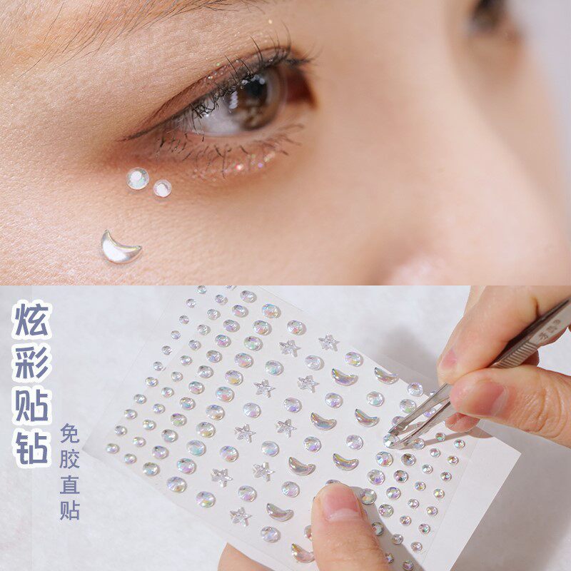 Jewelry on the face, stage makeup, girl's heart, eye makeup, tears, diamond accessories, photo fairies, eye corners, bright diamonds, flashing diamonds, facial diamonds