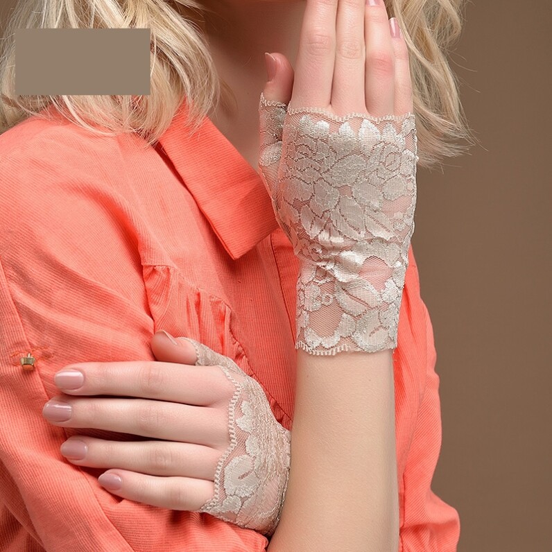 Finger flesh-colored anti-sun protection gloves on the back of the hand scars ultra-thin summer lace sun protection wrist fingerless skin color