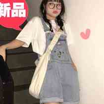 Day Ensemble Teenage Girl High Waist Reduction Jeans Back Belt Pants 2020 Summer Retro Washed Straight Drum Wide 44 Pine Broadlegged Pants Short