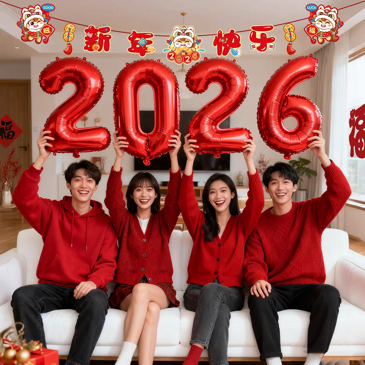 Весенний фестиваль 2026 года, Новый год, Год лошади, цифровое оформление воздушными шарами, новогодняя церемония, фото-атмосфера, реквизит для оформления сцены