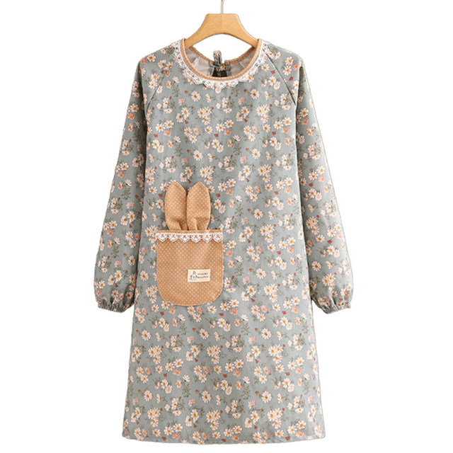 Korean Style Long-Sleeved Canvas Apron for Women, Home Kitchen Cooking Coveralls, Anti-Fouling, Breathable, Catering Work Clothes, Adult Apron