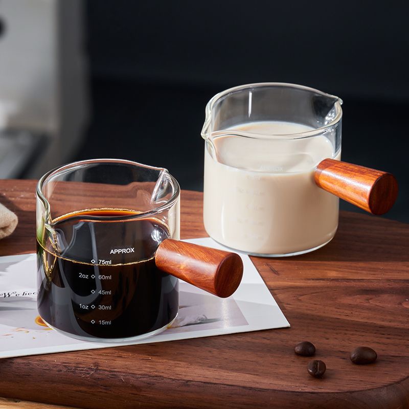 Extraction Concentrated Coffee Small Milk Flush Wood Handle Small Milk Tank Scale Cups Mini Milk Jug Add Milk Cup Seasoning Juice-Taobao